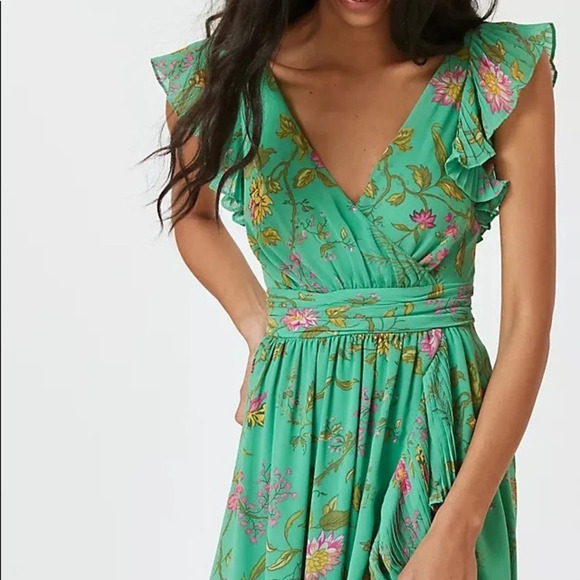 Anthropologie Ruffle-Sleeve Floral-Wrap Midi Dress - Picture 8 of 11